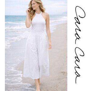 Cara Cara White Mimma Wide Leg Crop Pants Elastic Waist Size L NWOT